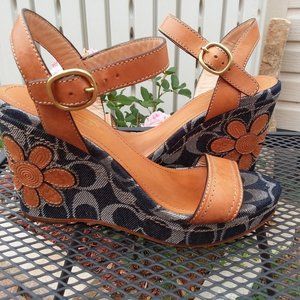 COACH Kori Denim Signature Wedge Sandals